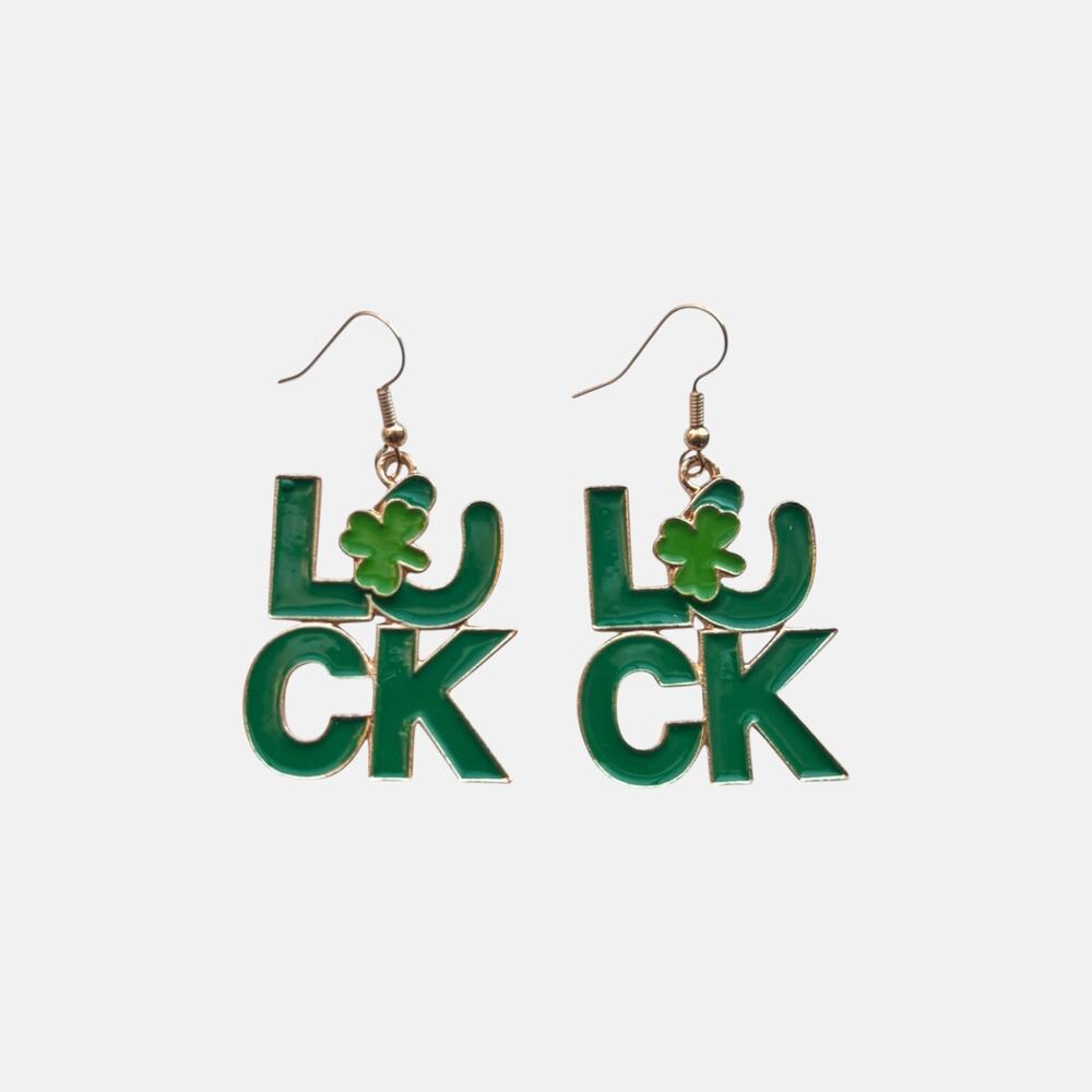 Lucky Shamrock “LUCK” Drop Earrings